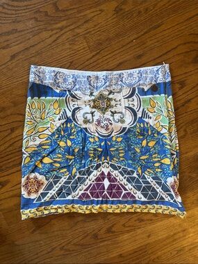 Smash! Blue Floral Mosaic Mini Skirt with Yellow Leaf Details size Medium